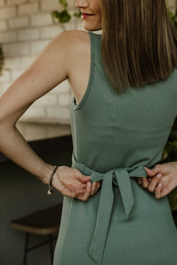 Ribbed Waist Wrap Dress