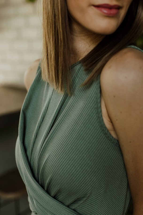 Ribbed Waist Wrap Dress