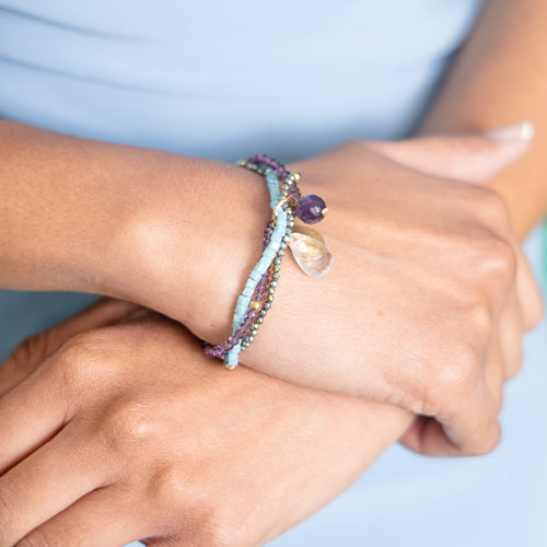 Green, blue and purple stretch bracelet