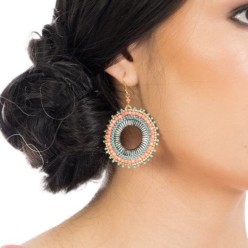 Coral glass bead earrings