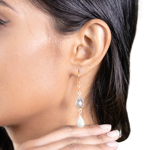 Double blue tear-drop earrings