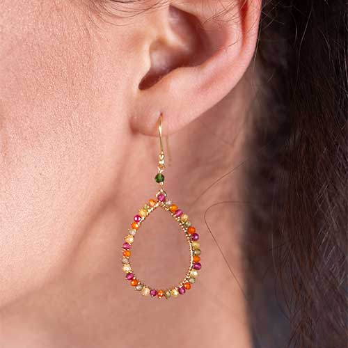 Mixed colour teardrop wrapped earring
