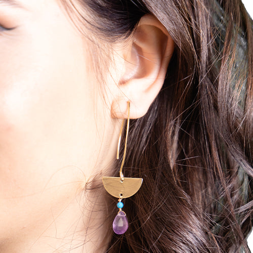 Purple half moon earrings