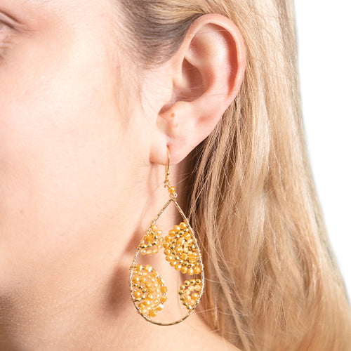 Yellow flower tear-drop earring